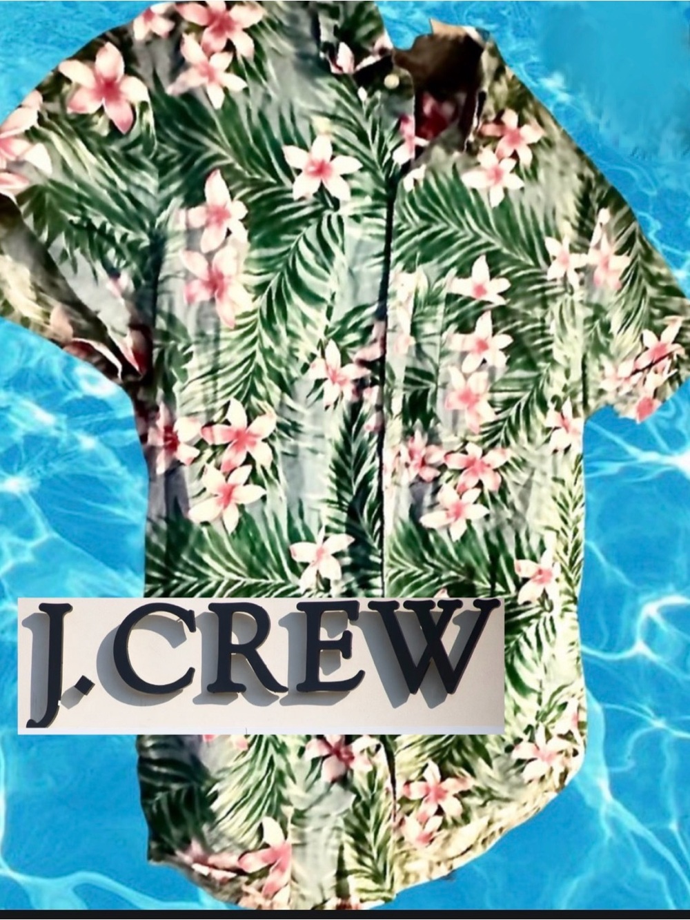J. Crew Men's Green and Pink Floral Hawaiian Shirt